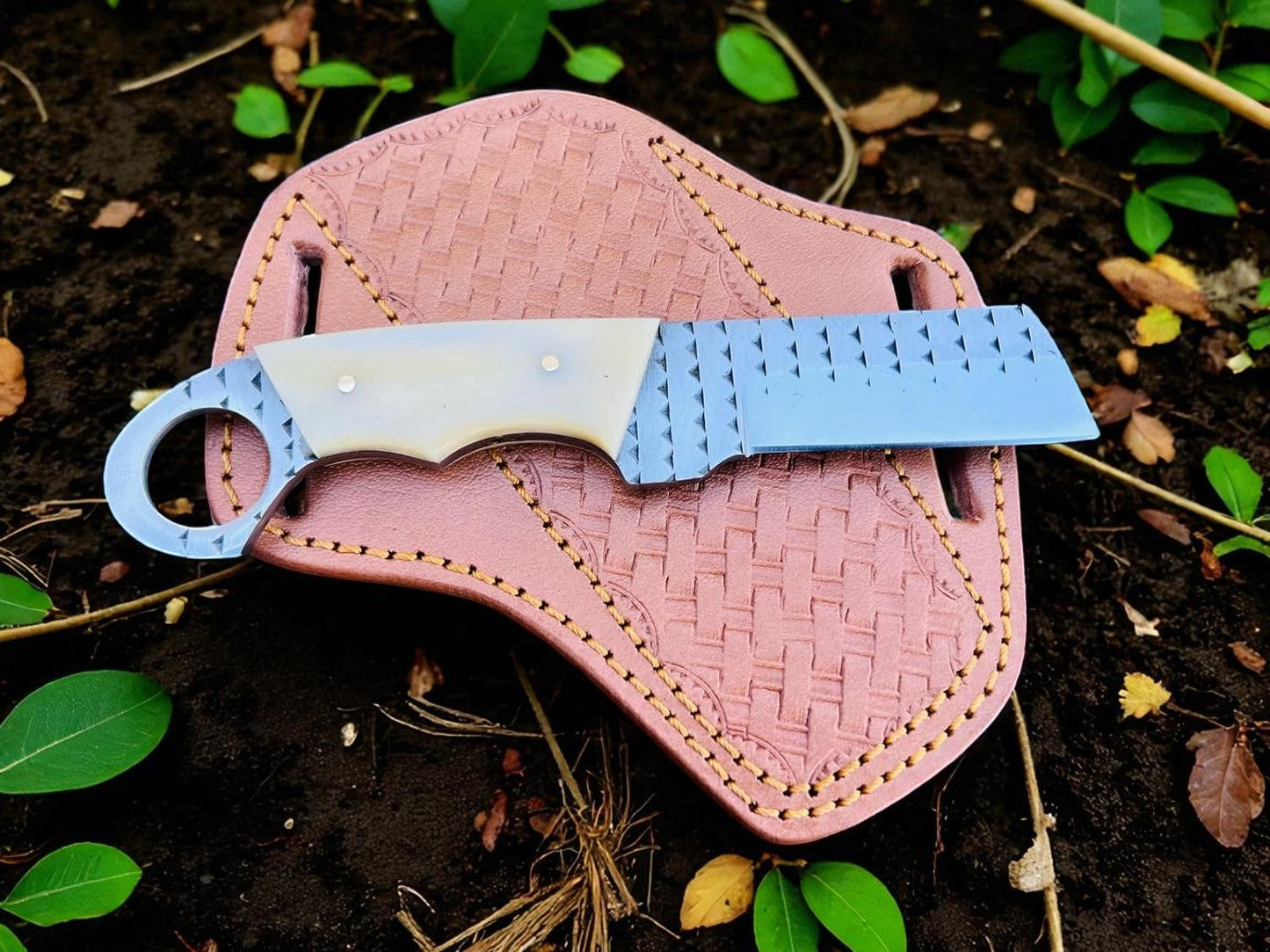 7'' Rasp steel Bull Cutter knife with Cross Draw Leather Sheath