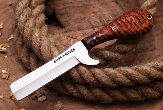 Handmade 1095 steel Bull cutter knife, cowboy knives with pancake leather sheath classic style knife, gift for men SUSA KNIVES