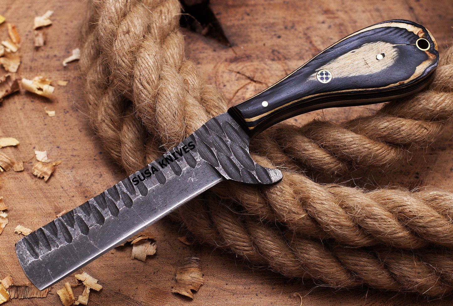 SUSA KNIVES Custom Handmade 1095 steel Bull cutter knife, cowboy knives with pancake leather sheath