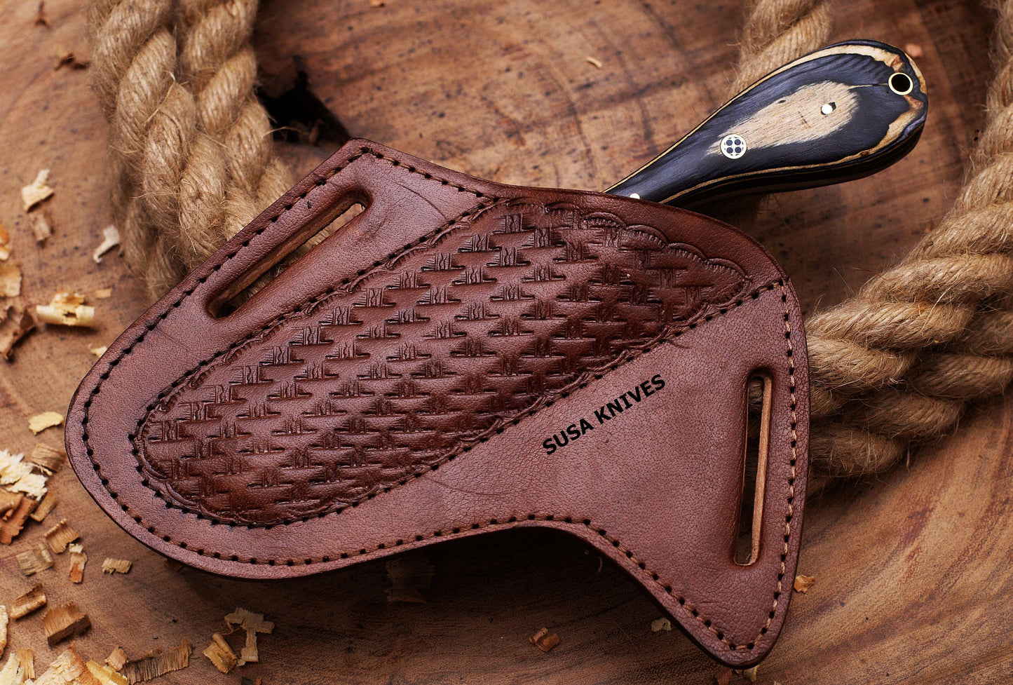 SUSA KNIVES Custom Handmade 1095 steel Bull cutter knife, cowboy knives with pancake leather sheath