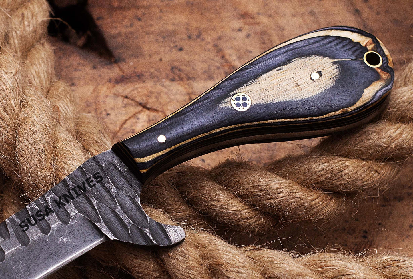 SUSA KNIVES Custom Handmade 1095 steel Bull cutter knife, cowboy knives with pancake leather sheath