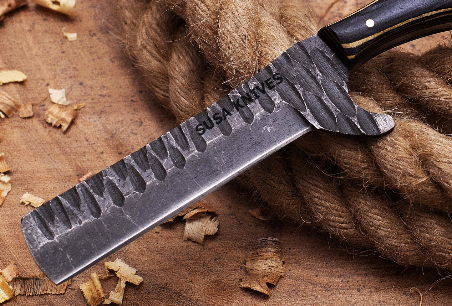 SUSA KNIVES Custom Handmade 1095 steel Bull cutter knife, cowboy knives with pancake leather sheath