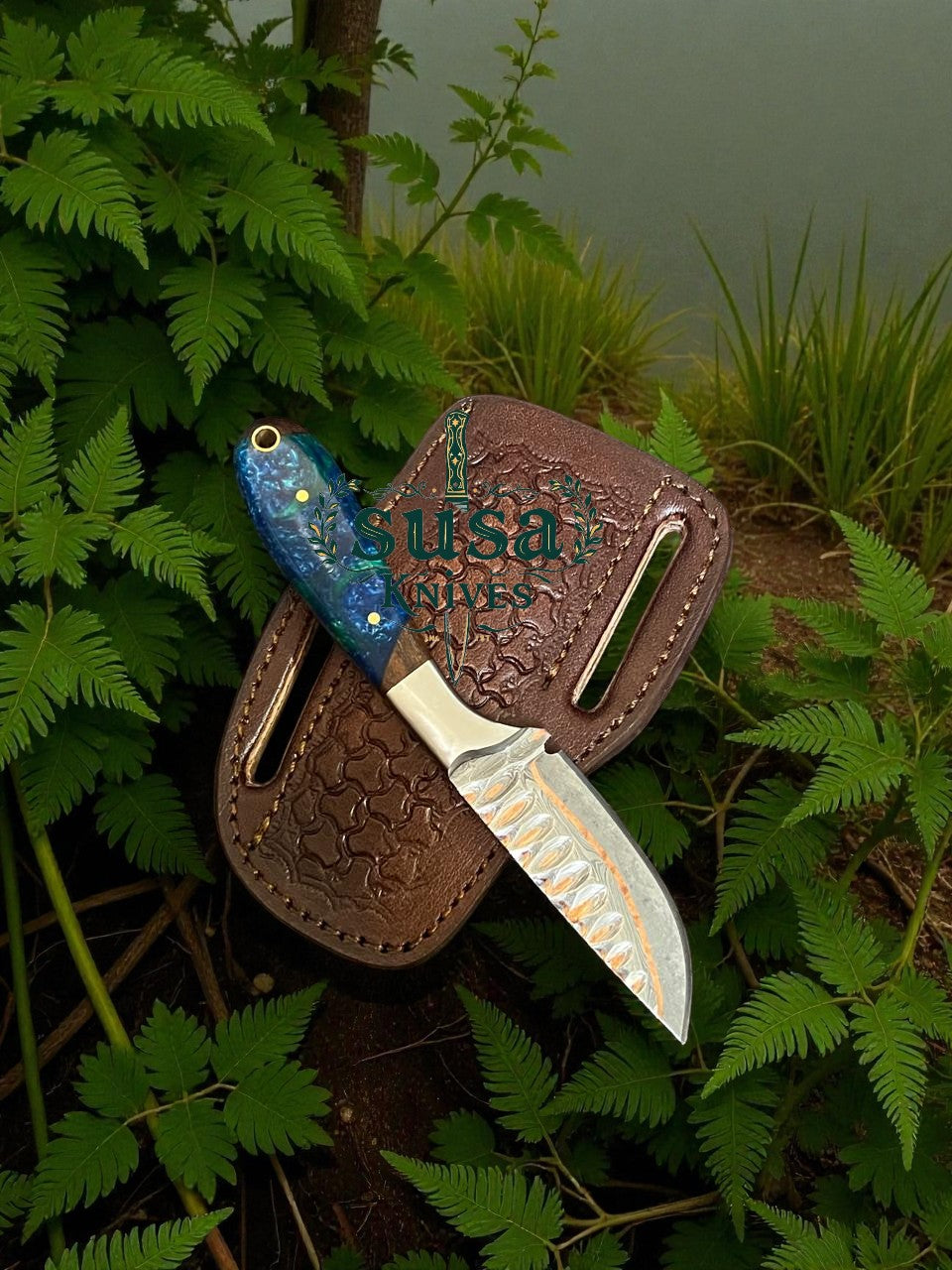 SUSA KNIVES Handmade 7'' Copper Damascus Steel Cowboy knife daily carry Back Belt Knife