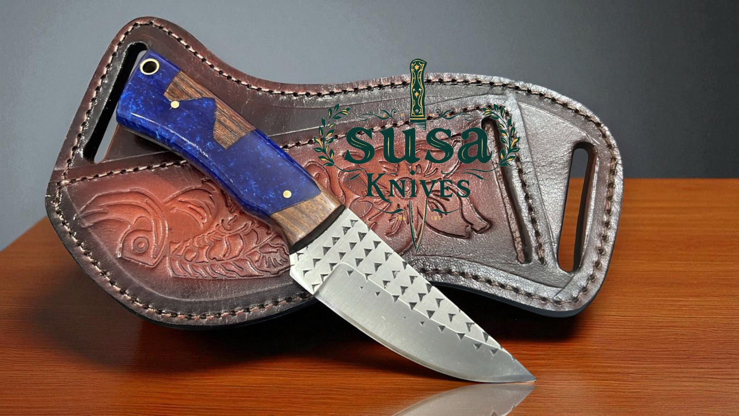 Custom Handmade 7'' fixed blade hoof rasp knife/Cow boy knife/Bull cutter Cowboy knives with pancake leather sheath