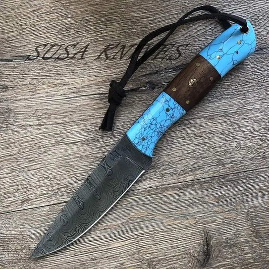 9" Handmade Damascus Steel Hunting Knife – Razor Sharp Fixed Blade with Genuine Leather Sheath | Premium Outdoor & Camping Knife SUSA KNIVES
