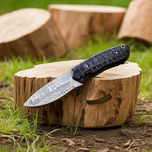 SUSA Knives 8" Damascus Steel Hunting Knife with Leather Sheath – Handmade Fixed Blade SUSA KNIVES