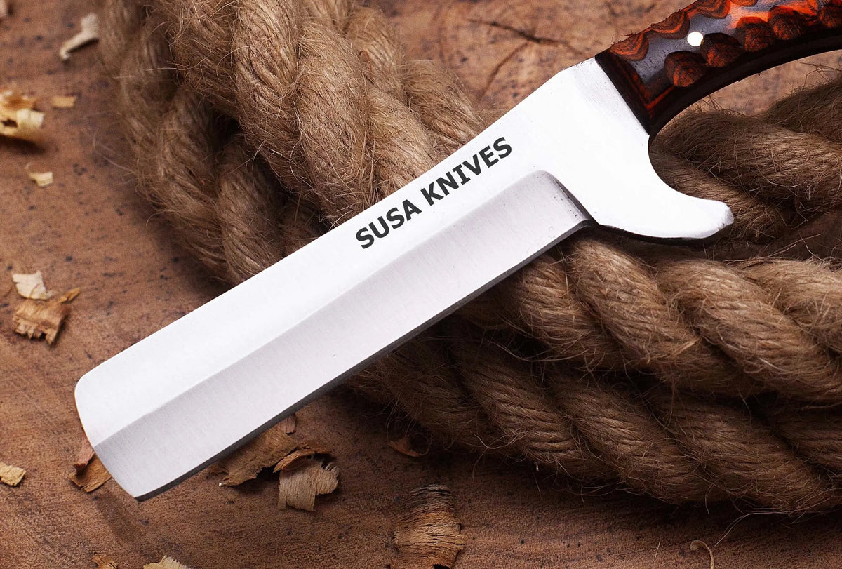 Handmade 1095 steel Bull cutter knife, cowboy knives with pancake leather sheath classic style knife, gift for men SUSA KNIVES