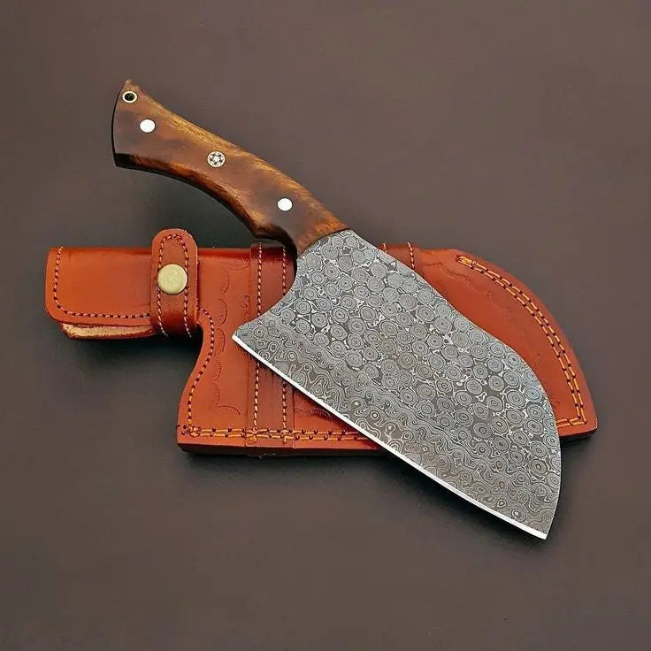 CUSTOM HANDMADE DAMASCUS STEEL CLEAVER KNIFE - SUSA KNIVES