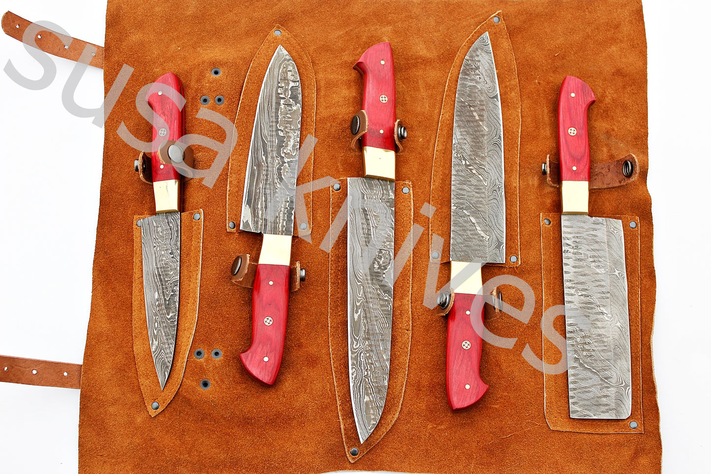 Custom Made Damascus Steel Kitchen Knives Set / Chef’s Knife 5-Pcs Set - SUSA KNIVES