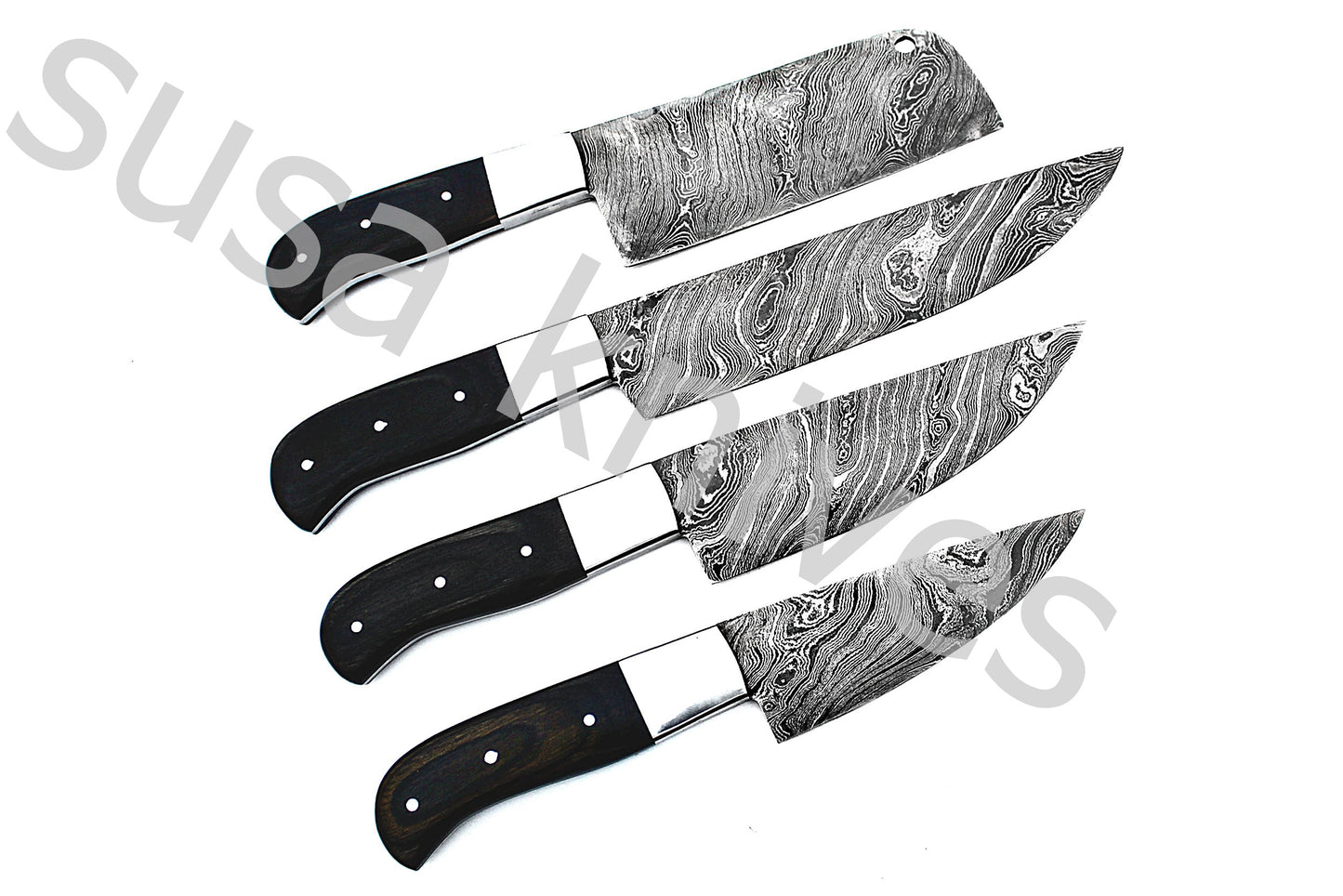 Custom Made Damascus Steel Kitchen Knives Set / Chef’s Knife 4-Pcs - SUSA KNIVES