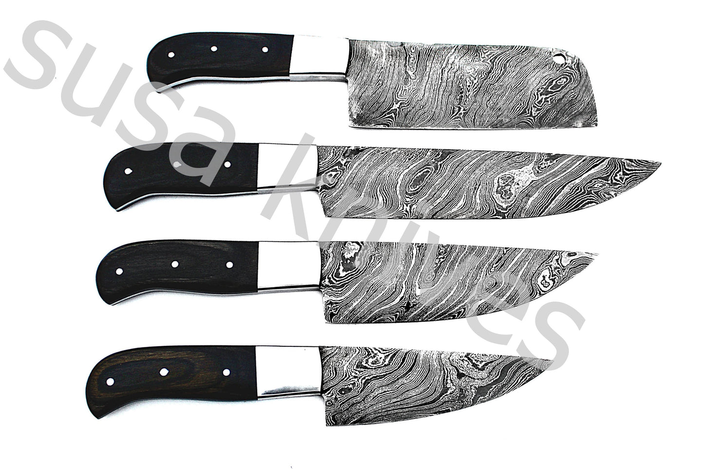Custom Made Damascus Steel Kitchen Knives Set / Chef’s Knife 4-Pcs - SUSA KNIVES