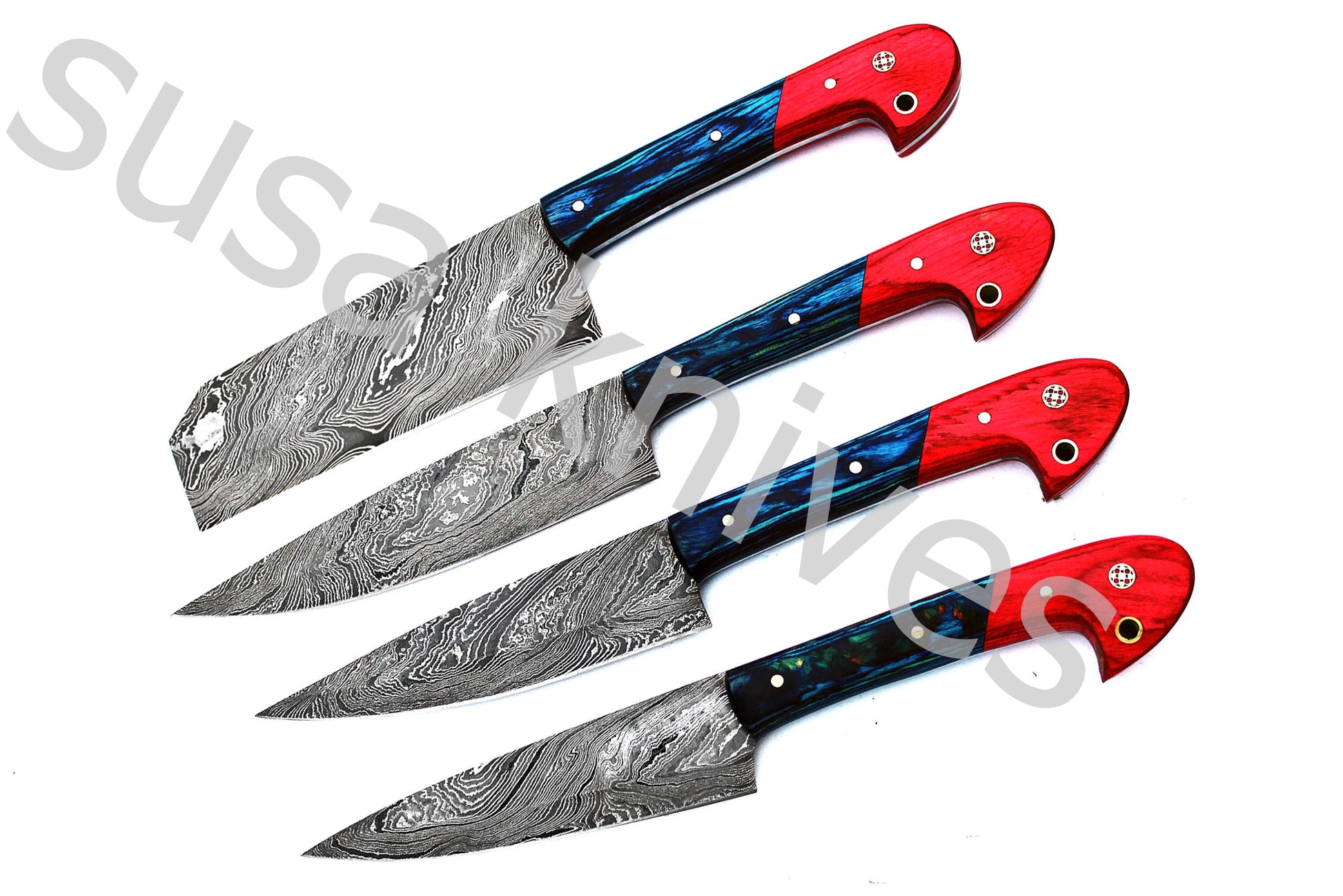 Custom Made Damascus Steel Kitchen Knives Set / Chef’s Knife 4-Pcs Set - SUSA KNIVES