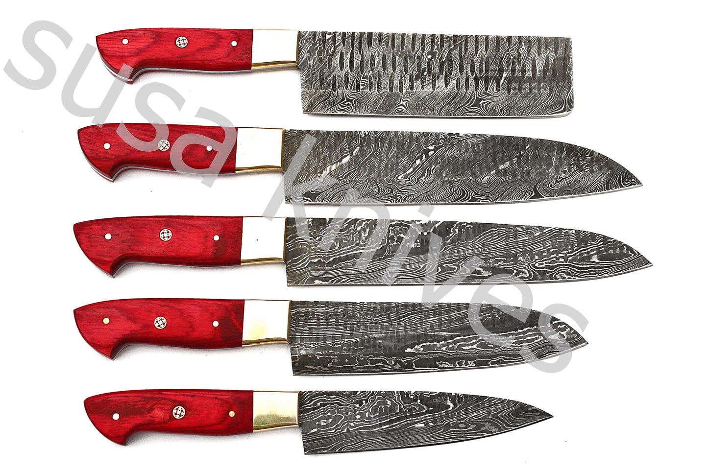 Custom Made Damascus Steel Kitchen Knives Set / Chef’s Knife 5-Pcs Set - SUSA KNIVES