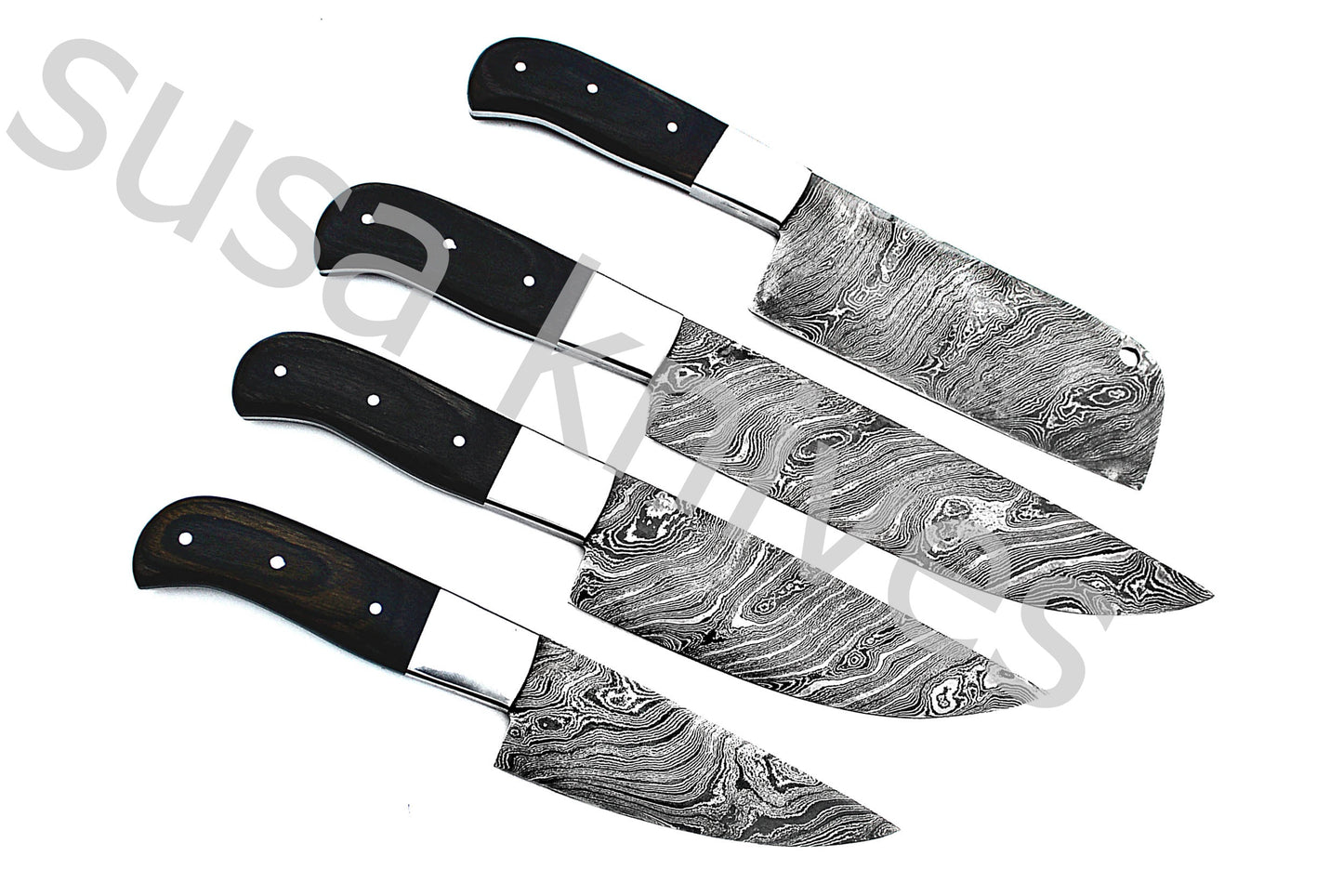Custom Made Damascus Steel Kitchen Knives Set / Chef’s Knife 4-Pcs - SUSA KNIVES