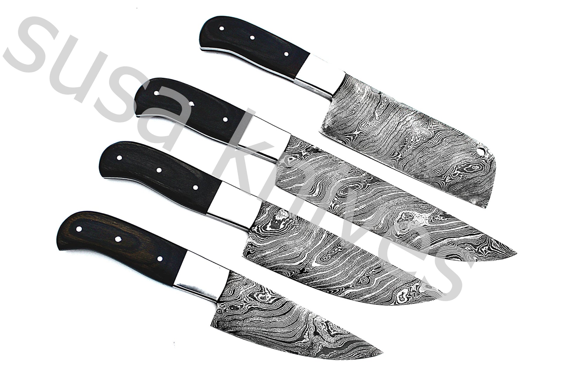 Custom Made Damascus Steel Kitchen Knives Set / Chef’s Knife 4-Pcs - SUSA KNIVES