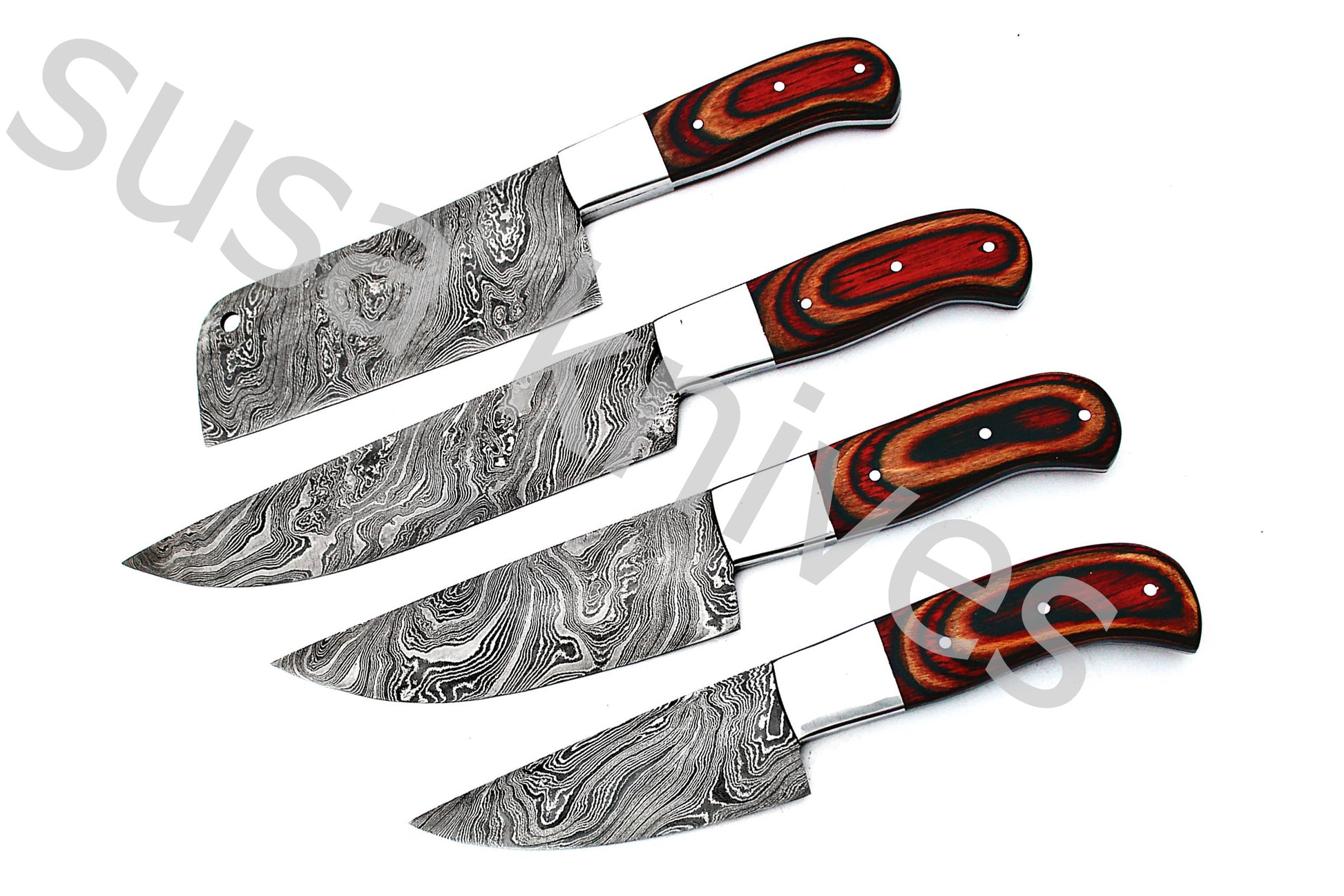 Custom Made Damascus Steel Kitchen Knives Set / Chef’s Knife 4-Pcs Set - SUSA KNIVES