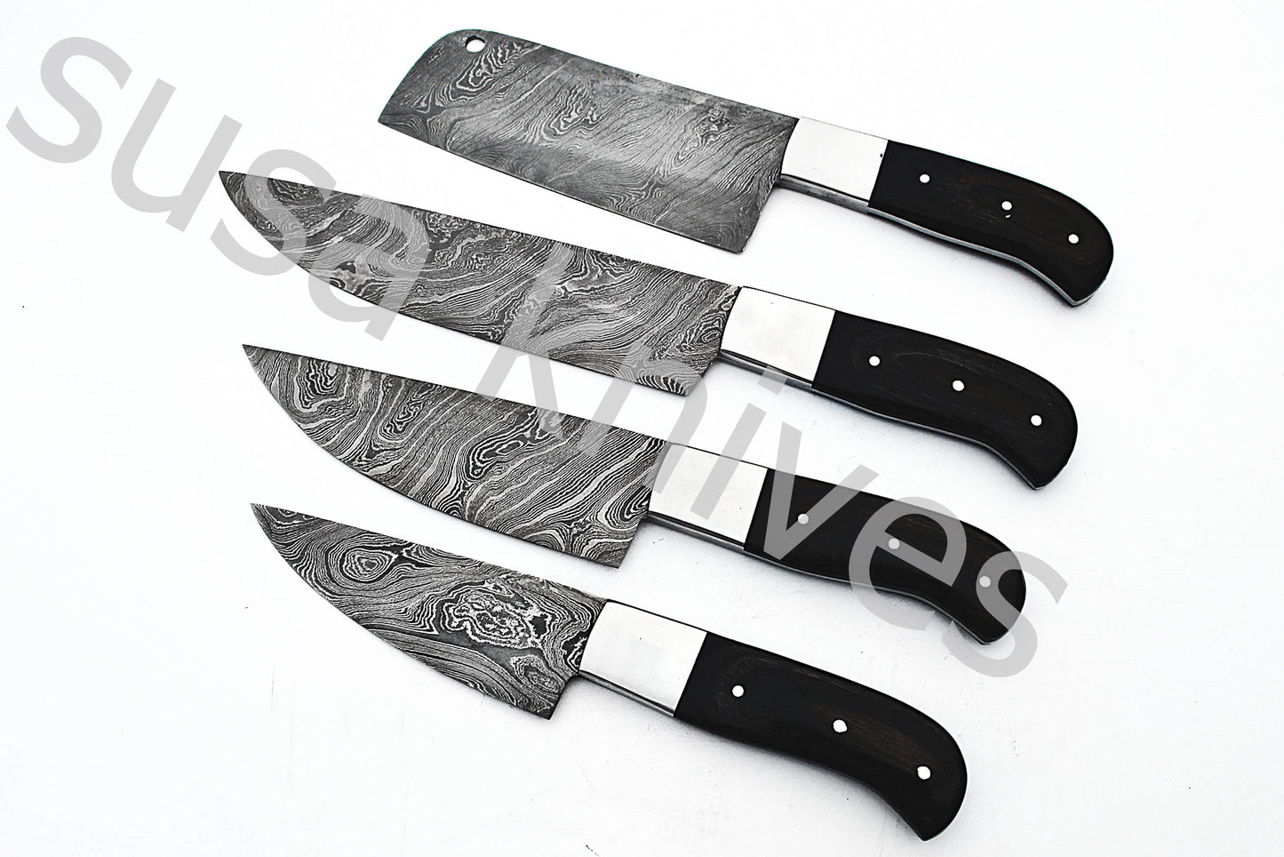 Custom Made Damascus Steel Kitchen Knives Set / Chef’s Knife 4-Pcs - SUSA KNIVES