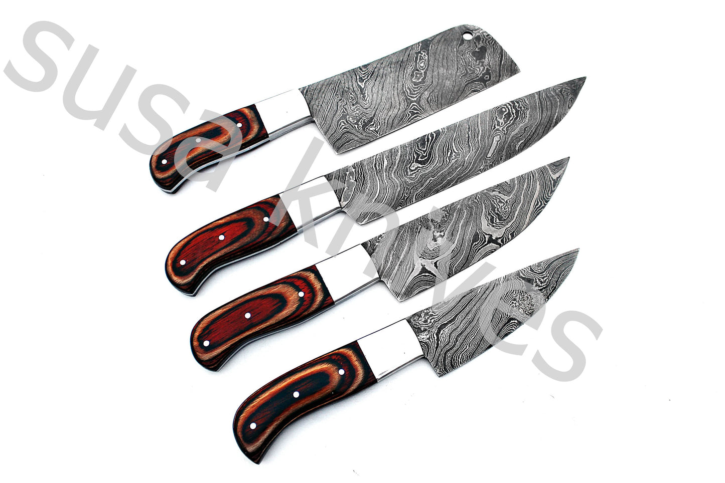 Custom Made Damascus Steel Kitchen Knives Set / Chef’s Knife 4-Pcs Set - SUSA KNIVES