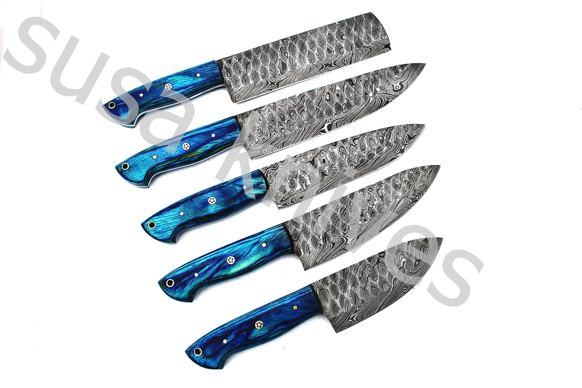 Custom Made Damascus Steel Kitchen Knives Set / Chef’s Knife 5-Pcs Set - SUSA KNIVES
