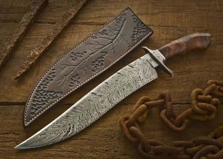 HANDMADE DAMADCUS STEEL FEDDER BOWIE KNIFE - SUSA KNIVES