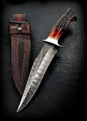 CUSTOM HANDMADE DAMASCUS STEEL BOWIE KNIFE - SUSA KNIVES