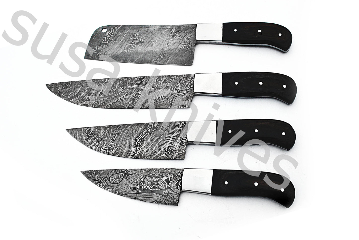 Custom Made Damascus Steel Kitchen Knives Set / Chef’s Knife 4-Pcs - SUSA KNIVES