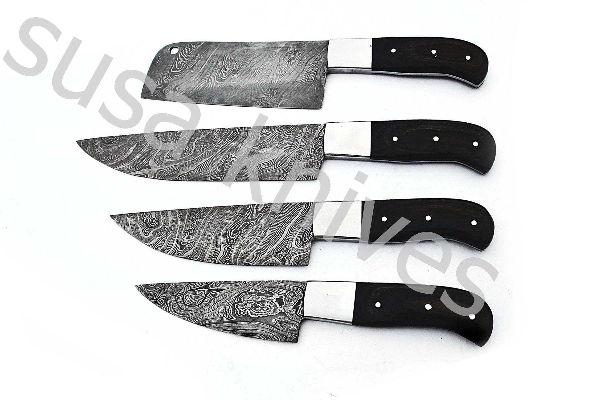 Custom Made Damascus Steel Kitchen Knives Set / Chef’s Knife 4-Pcs - SUSA KNIVES