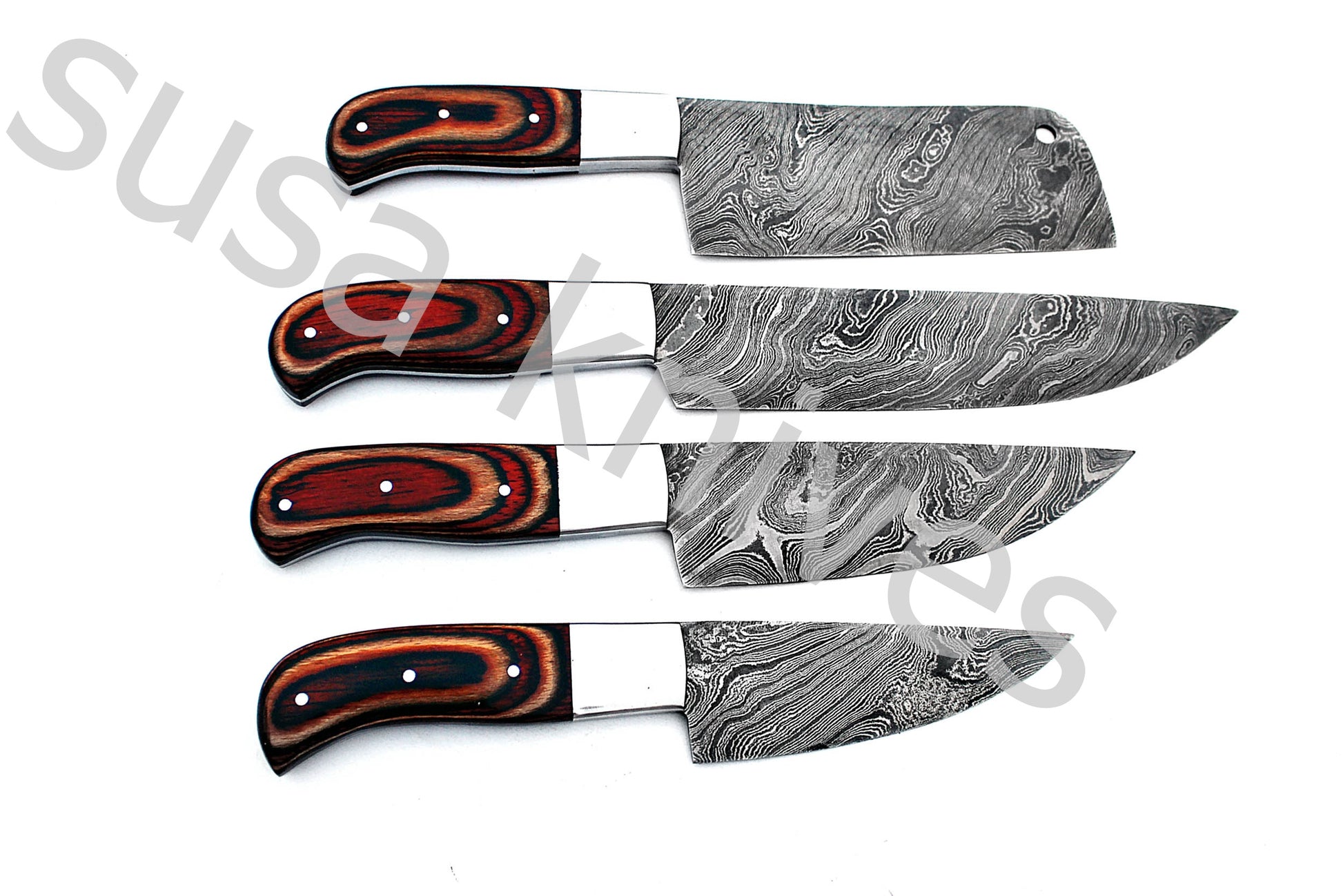 Custom Made Damascus Steel Kitchen Knives Set / Chef’s Knife 4-Pcs Set - SUSA KNIVES