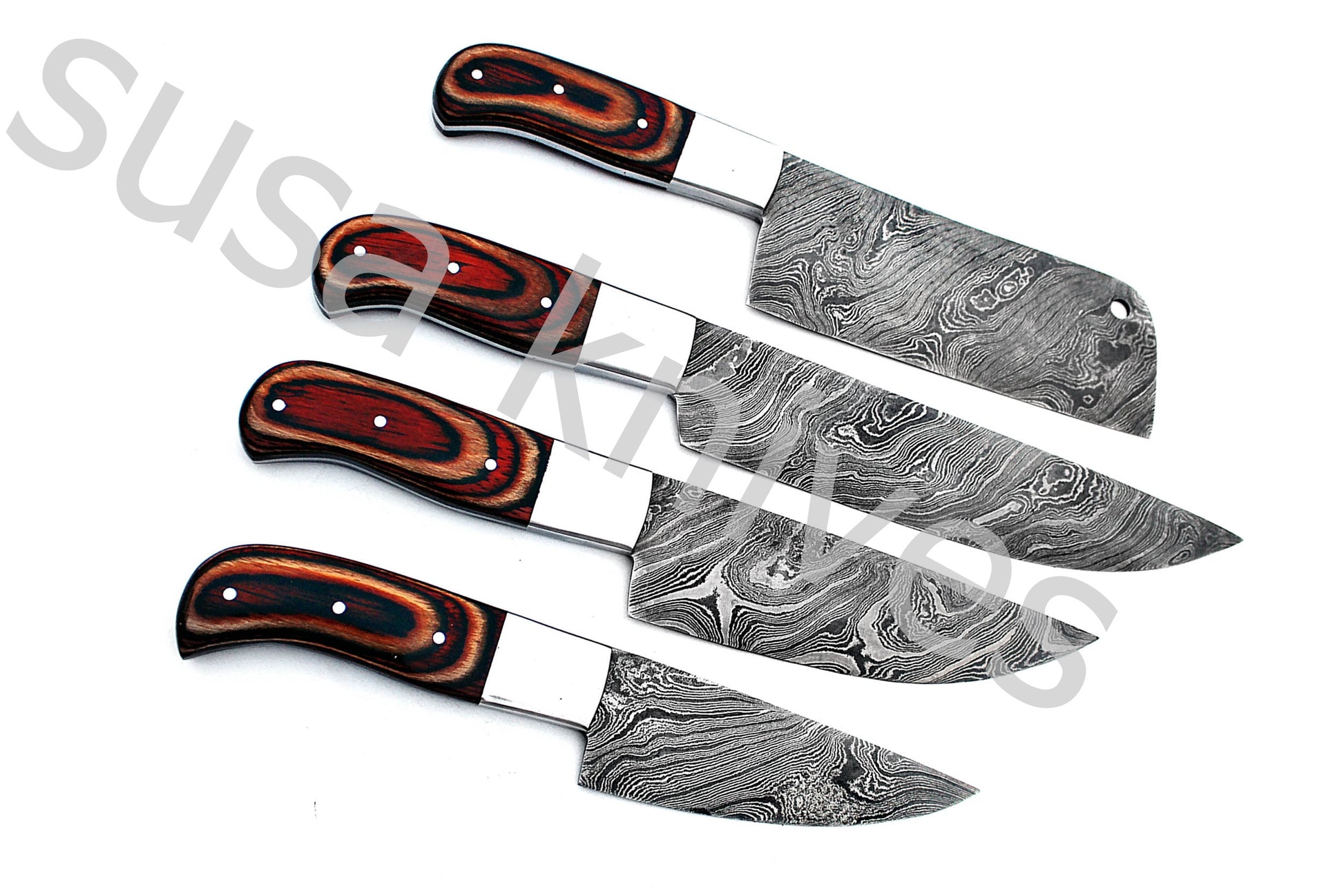 Custom Made Damascus Steel Kitchen Knives Set / Chef’s Knife 4-Pcs Set - SUSA KNIVES