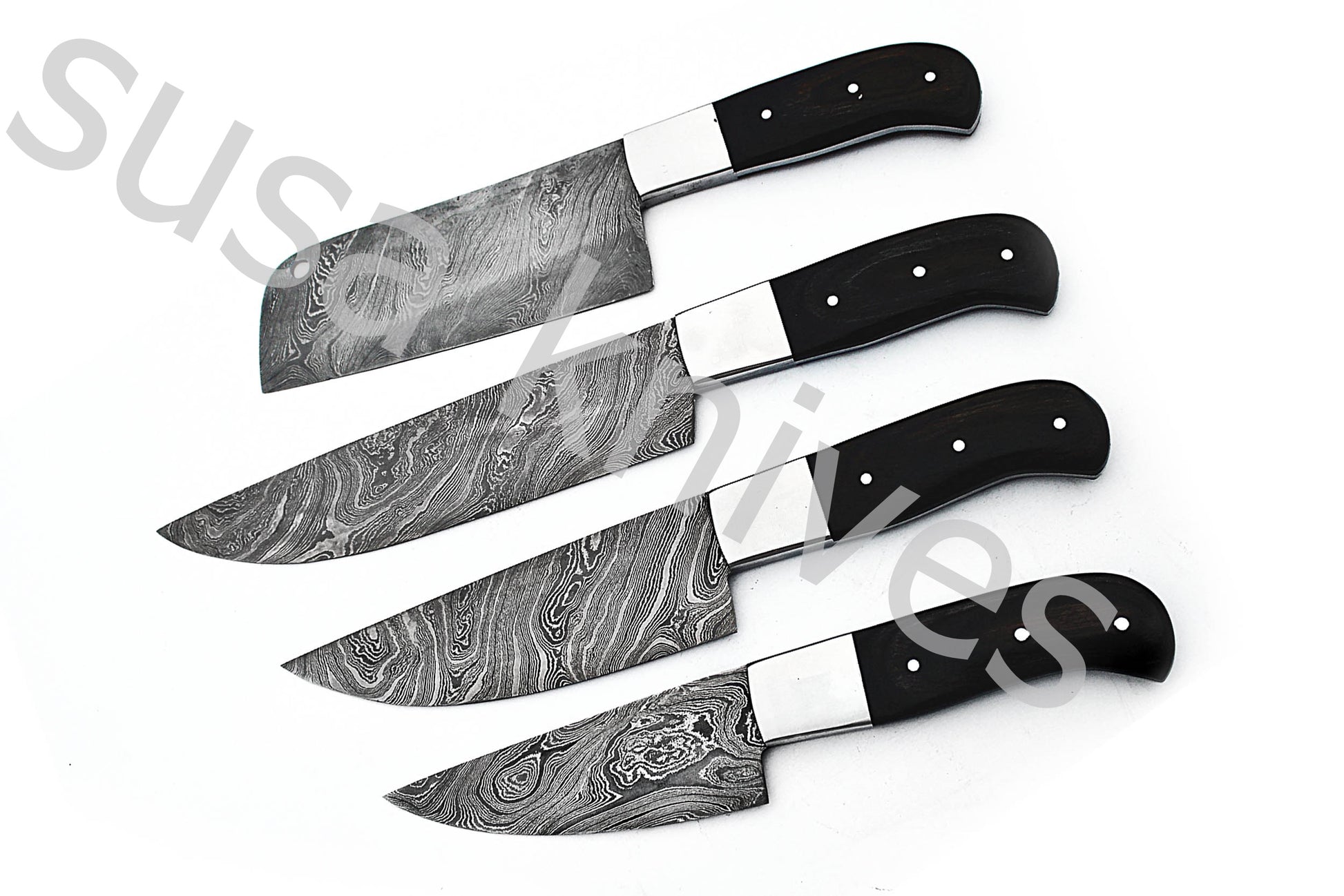 Custom Made Damascus Steel Kitchen Knives Set / Chef’s Knife 4-Pcs - SUSA KNIVES