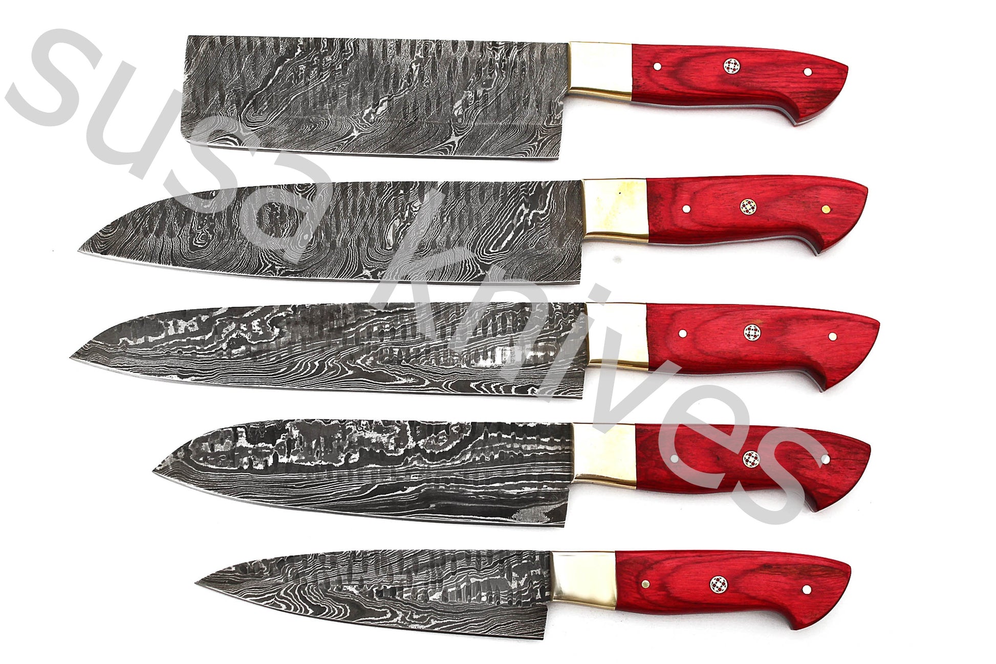Custom Made Damascus Steel Kitchen Knives Set / Chef’s Knife 5-Pcs Set - SUSA KNIVES