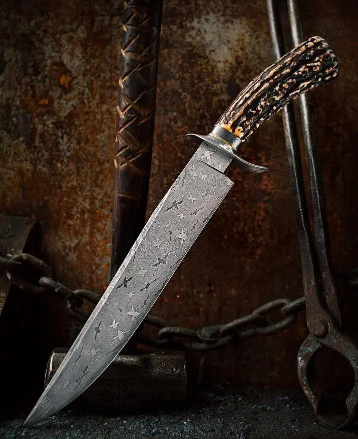HANDMADE BOWIE KNIFE . STAG HORN HANDLE - SUSA KNIVES
