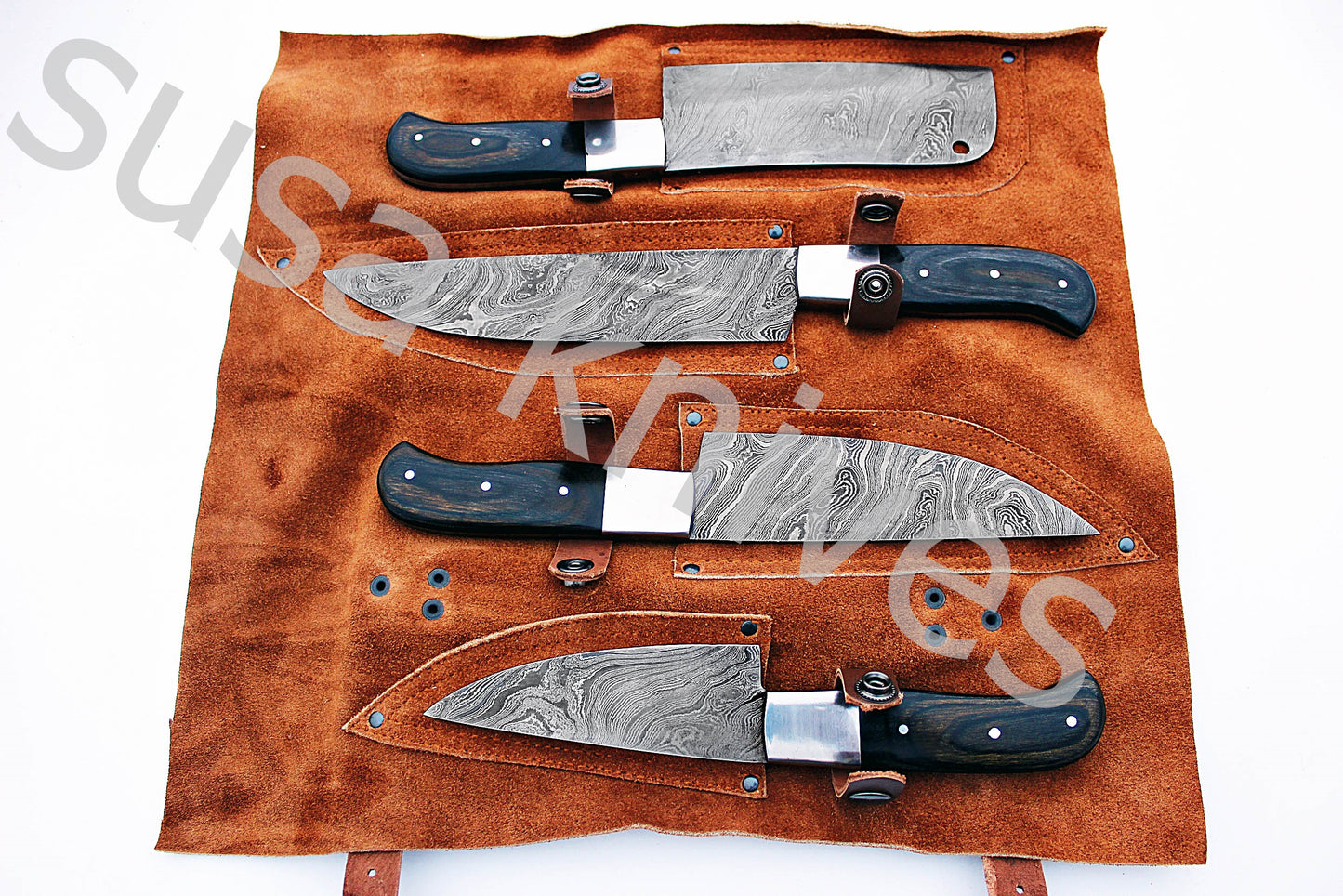 Custom Made Damascus Steel Kitchen Knives Set / Chef’s Knife 4-Pcs - SUSA KNIVES