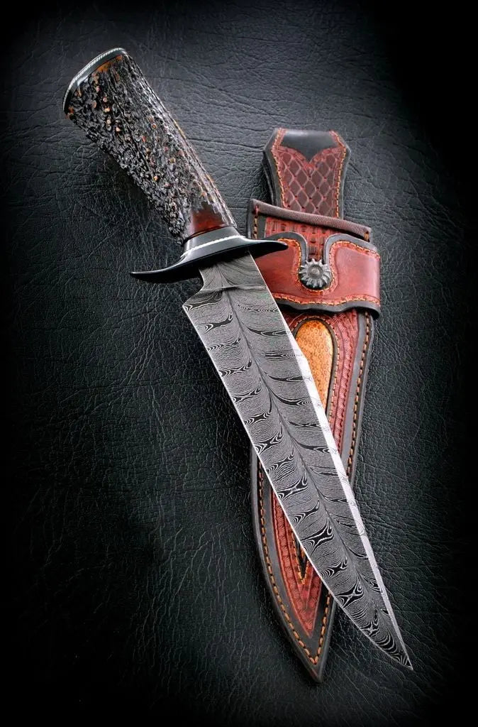 CUSTOM HANDMADE DAMASCUS STEEL BOWIE KNIFE - SUSA KNIVES