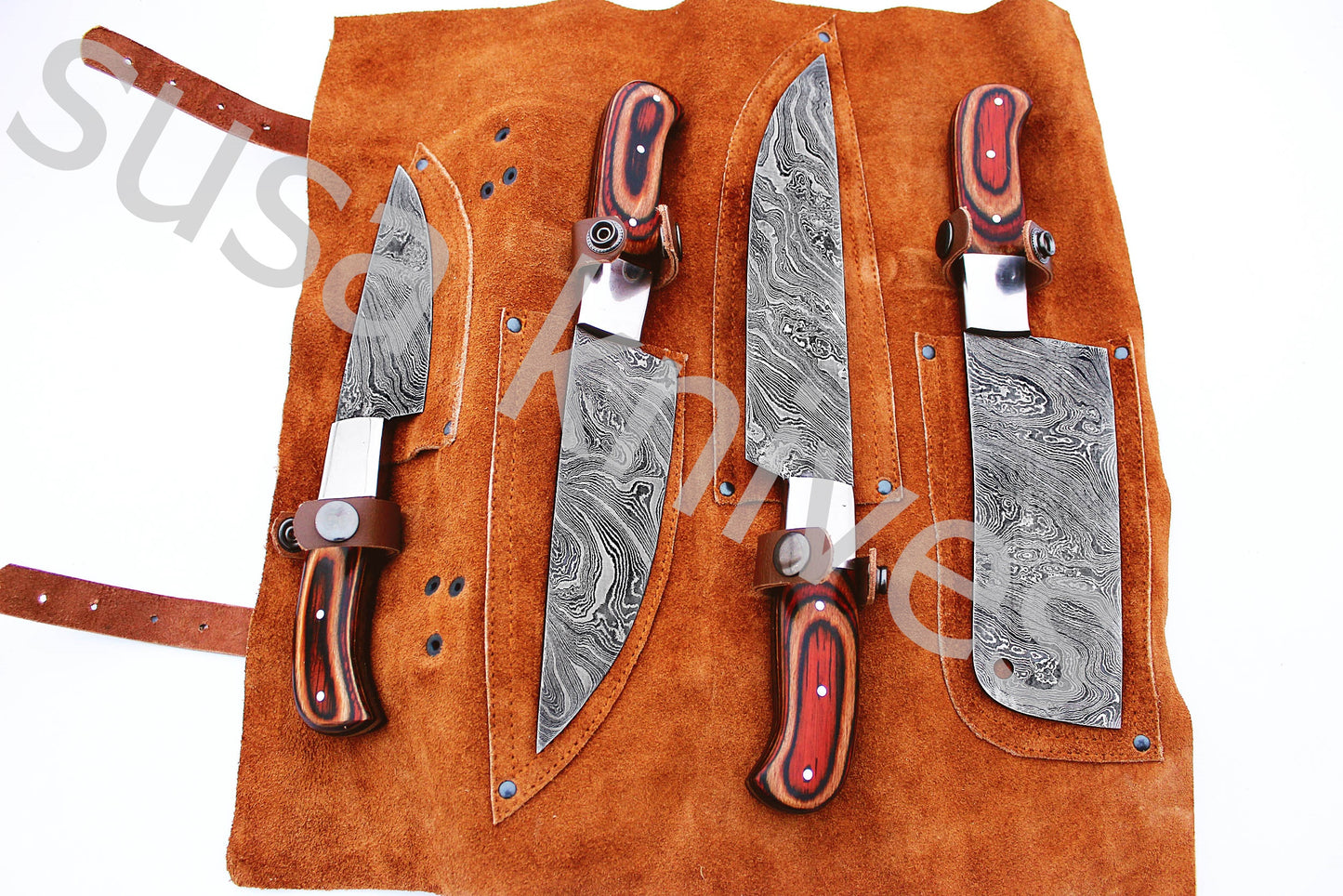 Custom Made Damascus Steel Kitchen Knives Set / Chef’s Knife 4-Pcs Set - SUSA KNIVES
