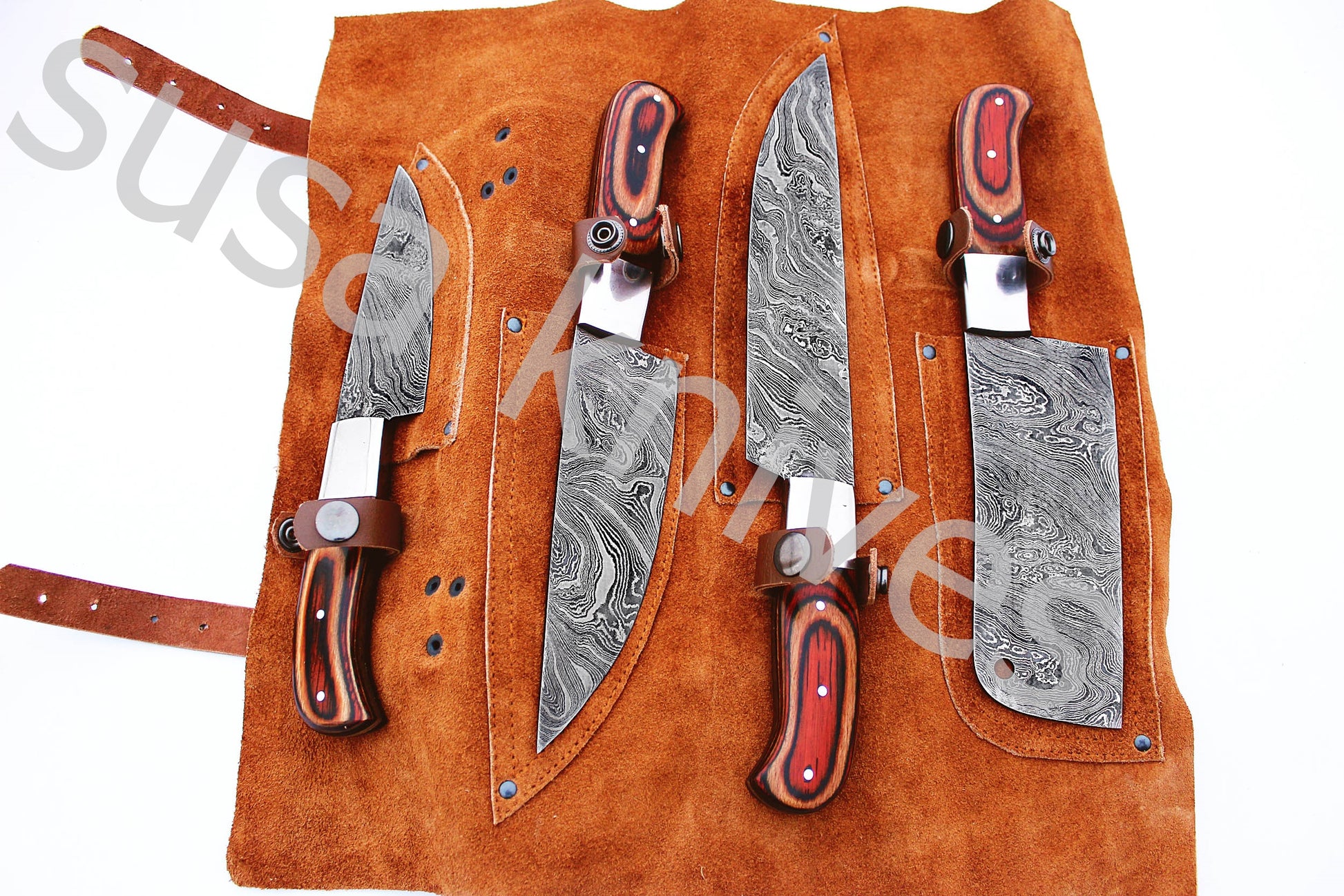 Custom Made Damascus Steel Kitchen Knives Set / Chef’s Knife 4-Pcs Set - SUSA KNIVES