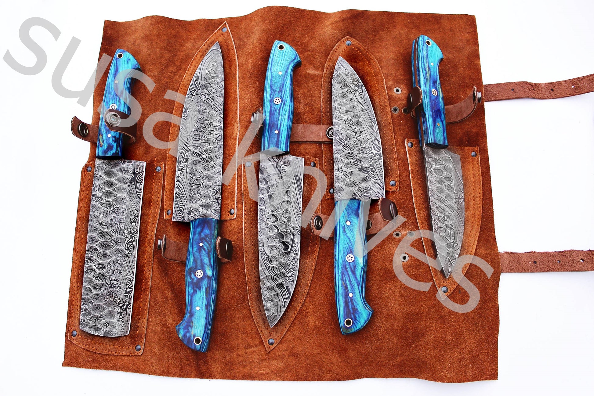 Custom Made Damascus Steel Kitchen Knives Set / Chef’s Knife 5-Pcs Set - SUSA KNIVES