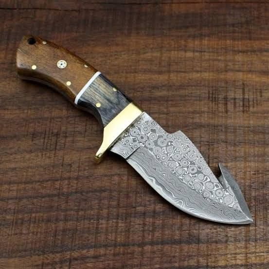 BEAUTIFUL HANDMADE DAMASCUS STEEL SKINNER KNIFE GUT HOOK - SUSA KNIVES