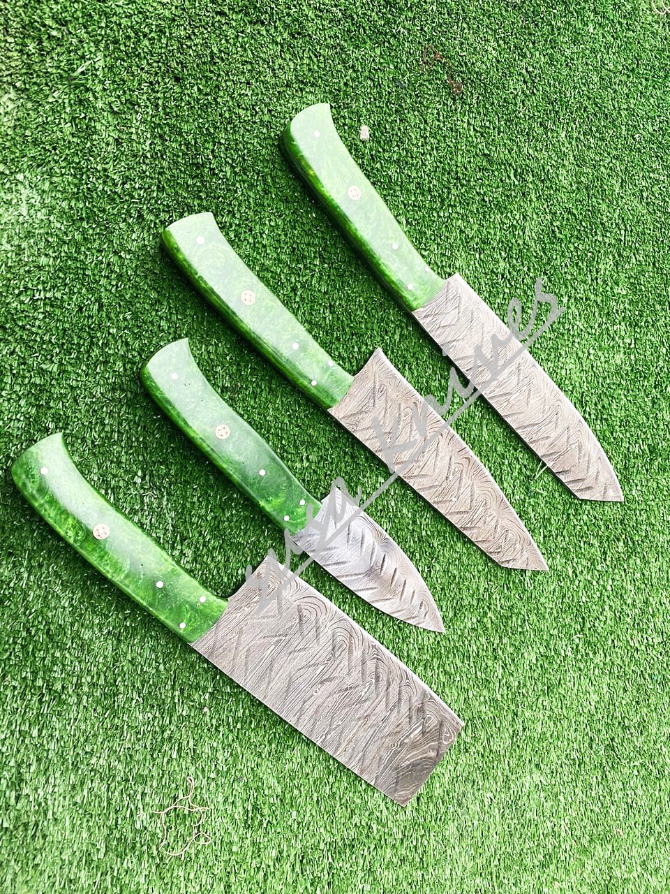 Custom Handmade Damascus Steel Fixed Blade Kitchen Chef Knife Set - SUSA KNIVES