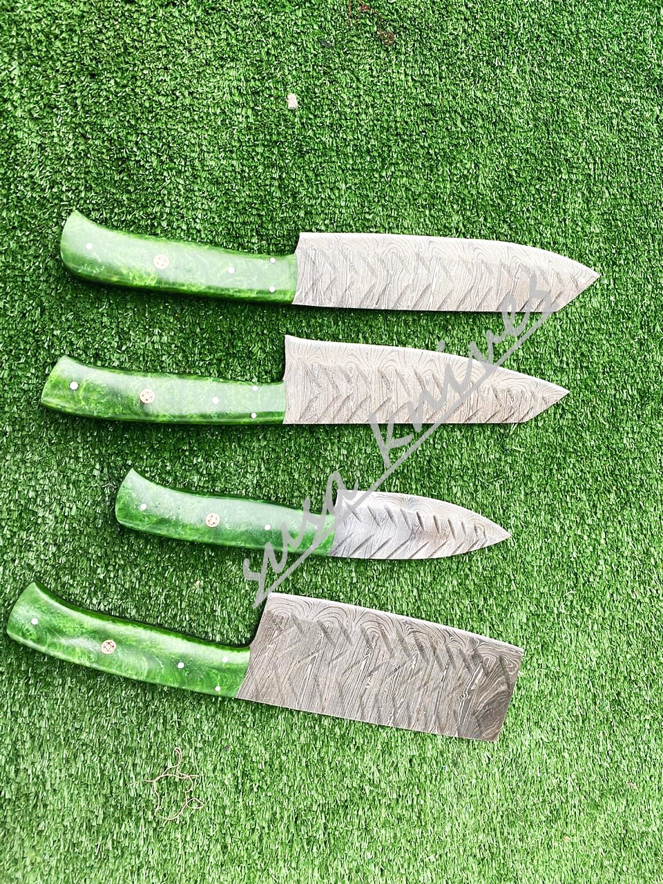 Custom Handmade Damascus Steel Fixed Blade Kitchen Chef Knife Set - SUSA KNIVES