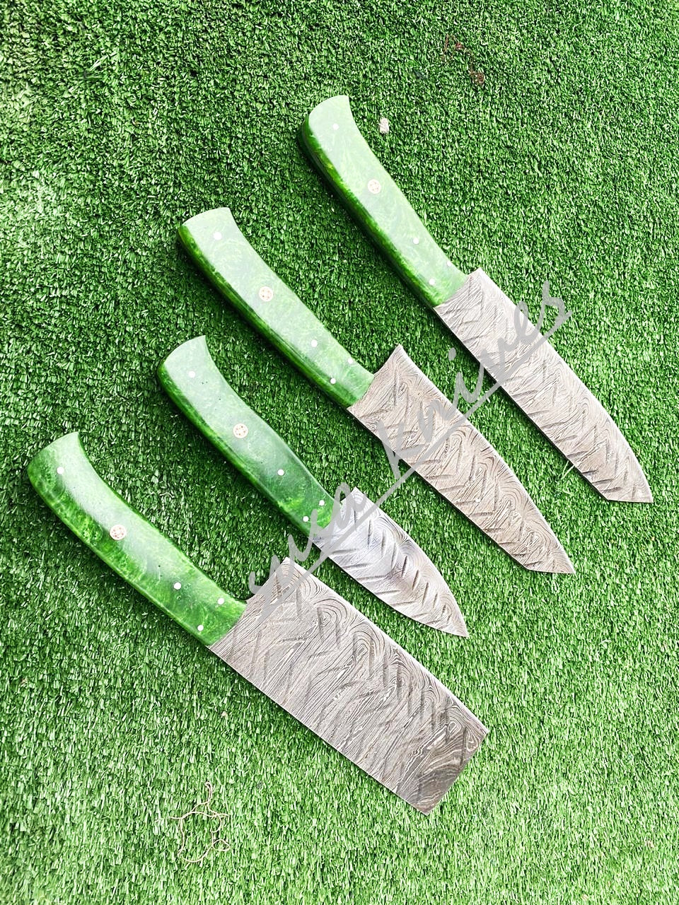 Custom Handmade Damascus Steel Fixed Blade Kitchen Chef Knife Set - SUSA KNIVES