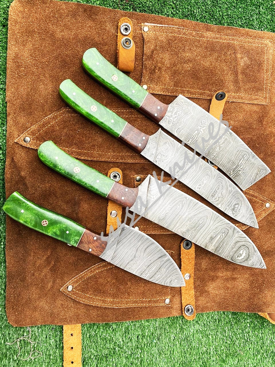 Custom Handmade Damascus Steel Fixed Blade Kitchen Chef Knife Set - SUSA KNIVES