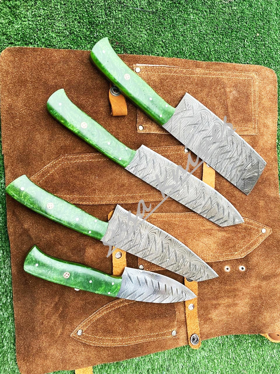Custom Handmade Damascus Steel Fixed Blade Kitchen Chef Knife Set - SUSA KNIVES