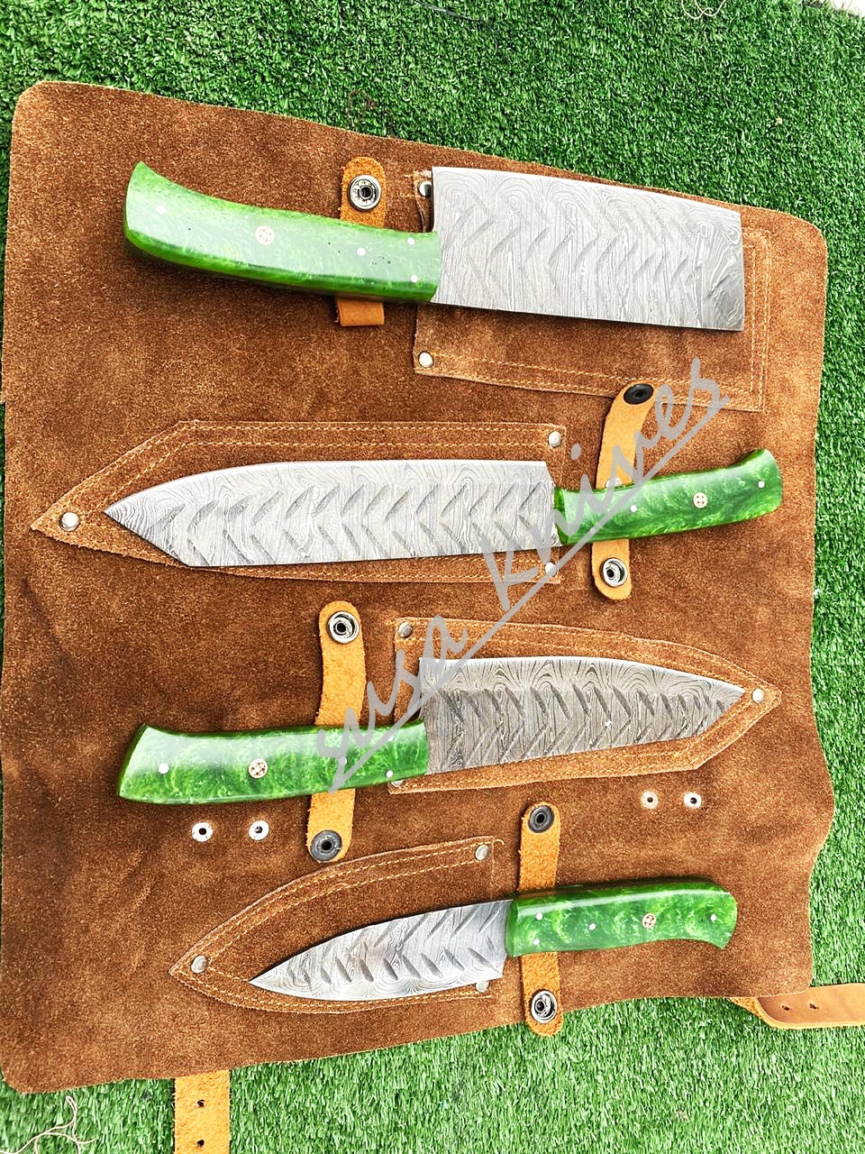 Custom Handmade Damascus Steel Fixed Blade Kitchen Chef Knife Set - SUSA KNIVES