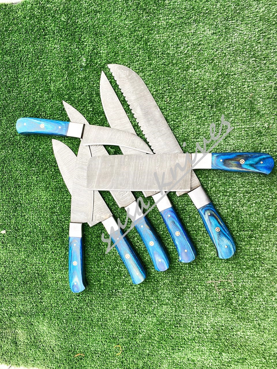 Set Of 7 Beautiful Handmade Damascus Steel Chef Knives With Leather Bag - SUSA KNIVES
