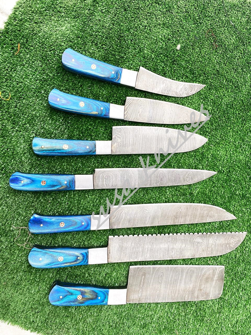 Set Of 7 Beautiful Handmade Damascus Steel Chef Knives With Leather Bag - SUSA KNIVES