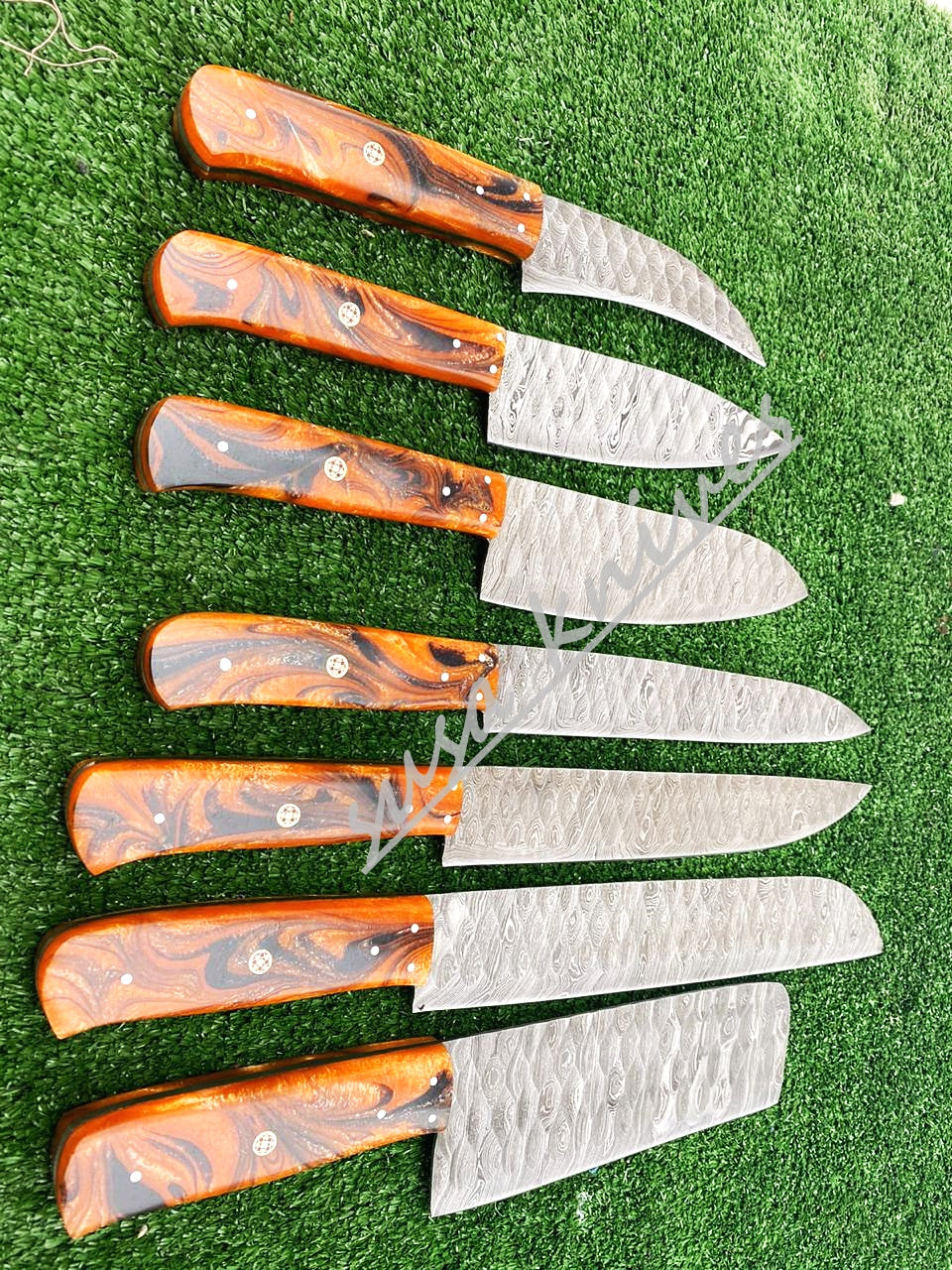 Set Of 7 Beautiful Handmade Damascus Steel Chef Knives With Leather Bag - SUSA KNIVES
