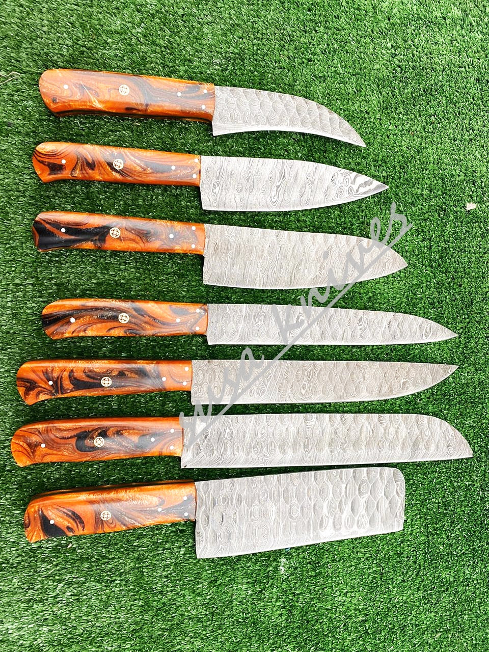 Set Of 7 Beautiful Handmade Damascus Steel Chef Knives With Leather Bag - SUSA KNIVES