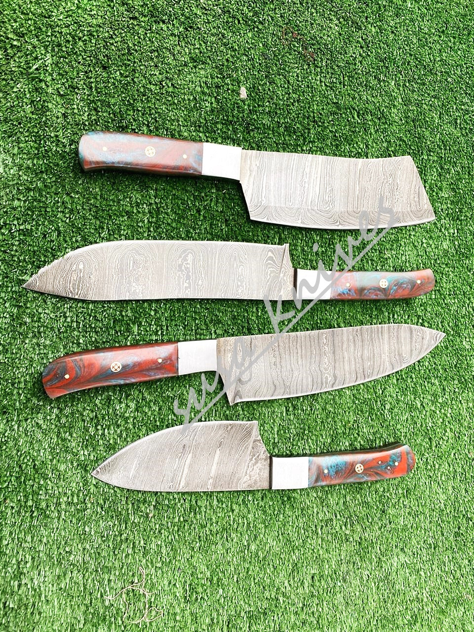 Custom Handmade Damascus Steel Fixed Blade Kitchen Chef Knife Set - SUSA KNIVES