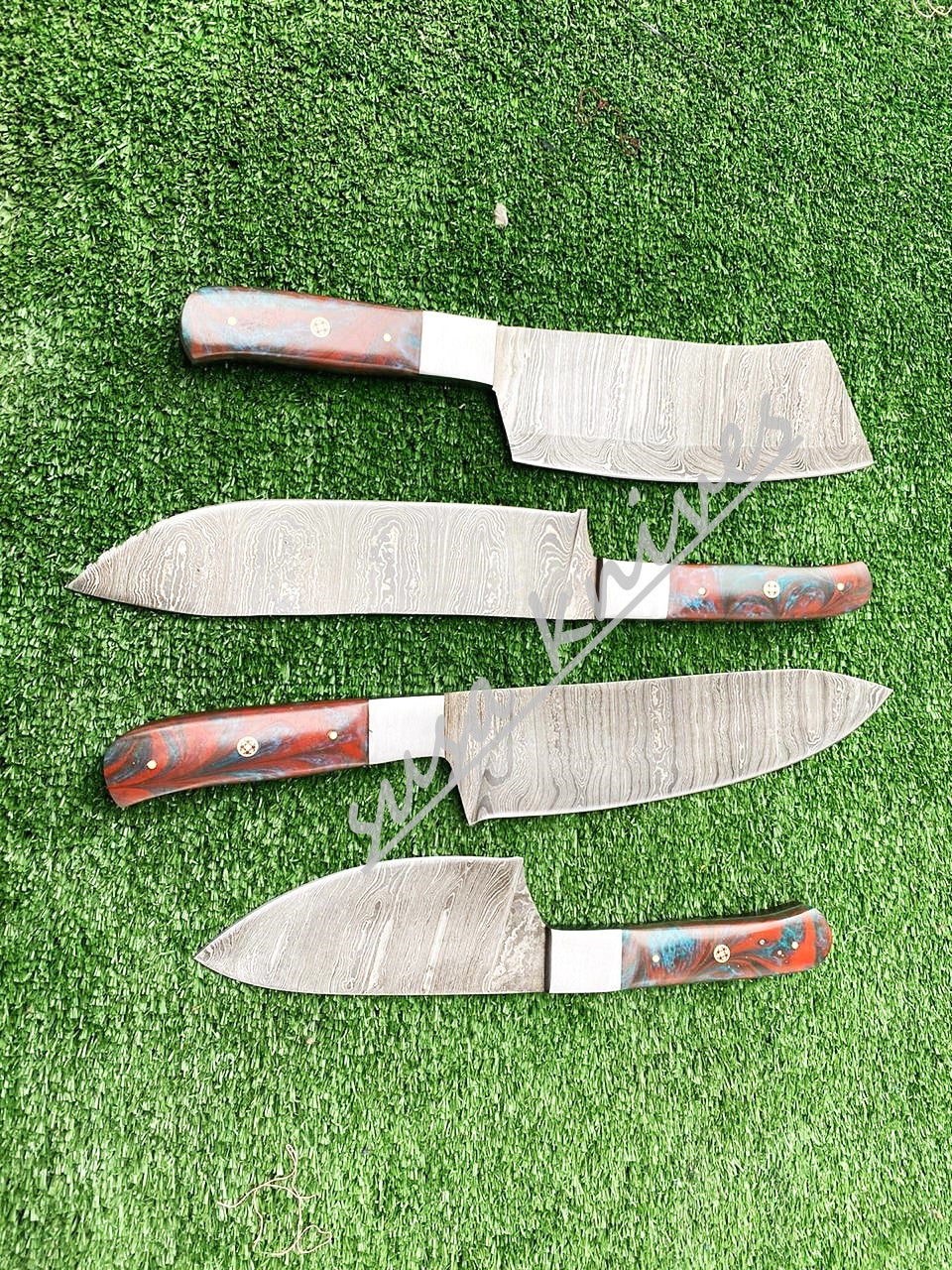 Custom Handmade Damascus Steel Fixed Blade Kitchen Chef Knife Set - SUSA KNIVES
